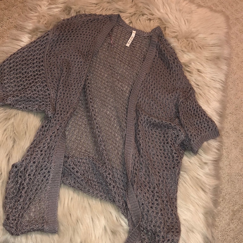 NWOT free people brown short sleeve holey cardigan